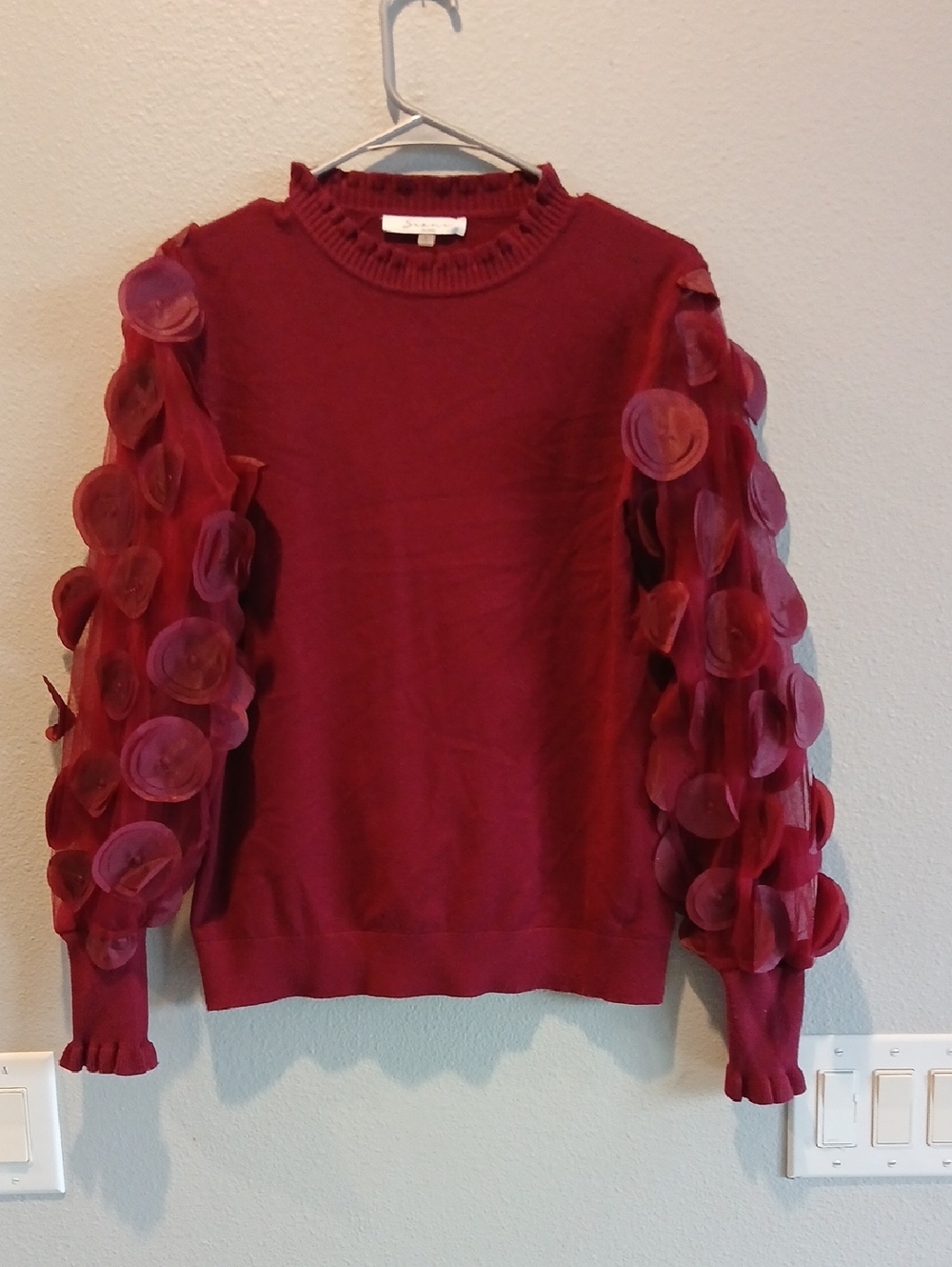 Maroon Sweater with 3D Petal Sleeve Detail Siani Milano Large